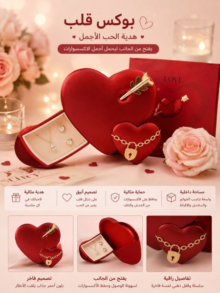علب اكسسوار للذهب قلب احمر